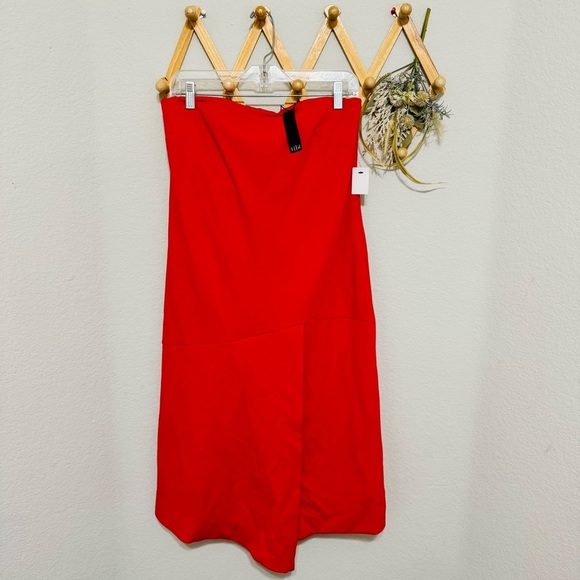 NWT! Tibi Bright Orange-Red Strapless Cocktail Dress w/ Asymmetrical Hem Sz 4 - Picture 4 of 10